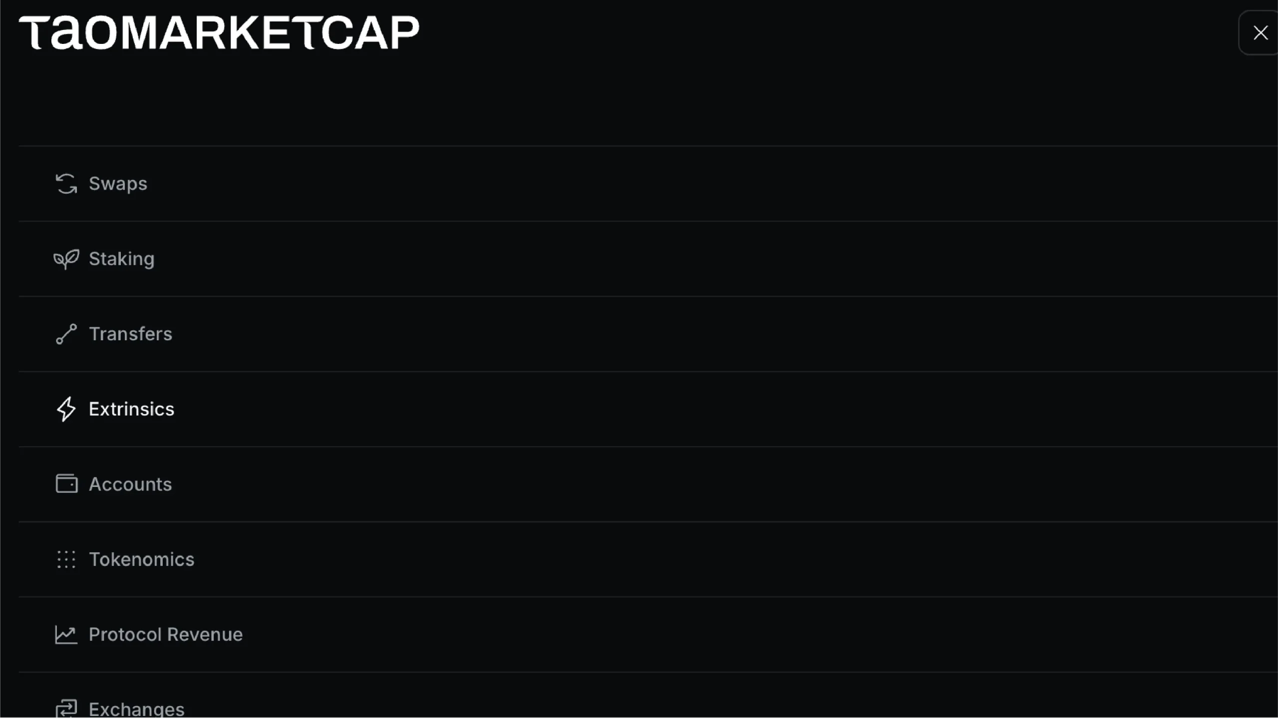 TaoMarketCap Menu