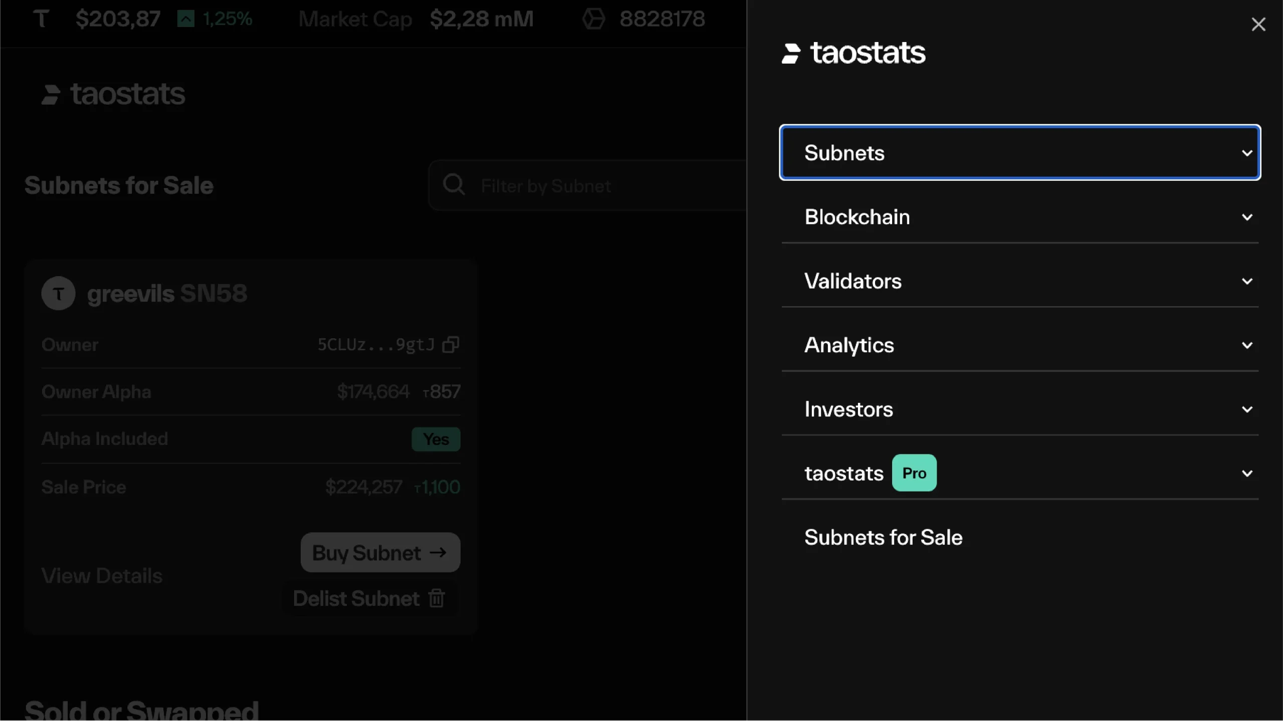 Taostats Menu